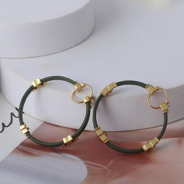 hoop & huggie simple ring shape inlaid double t square standard leather earrings, Golden;silver
hoop & huggie simple ring shape inlaid double t square standard leather earrings, Golden;silver