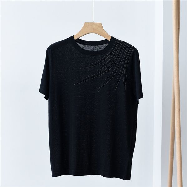 sweater high-end heavy craft silk and linen knitted thin round neck short sleeve women summer ub3m, White;black
sweater high-end heavy craft silk and linen knitted thin round neck short sleeve women summer ub3m, White;black