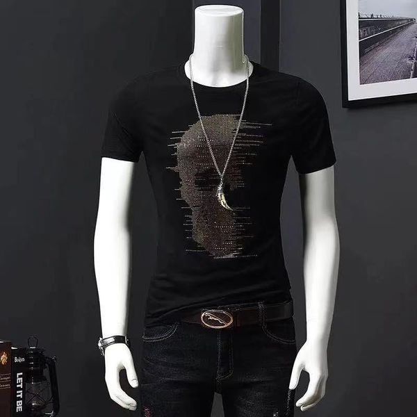 2021 fashion short sleeve tee skull rhinestones with diamond t shirts spider men summer tees o neck slim fit tshirts, White;black
2021 fashion short sleeve tee skull rhinestones with diamond t shirts spider men summer tees o neck slim fit tshirts, White;black