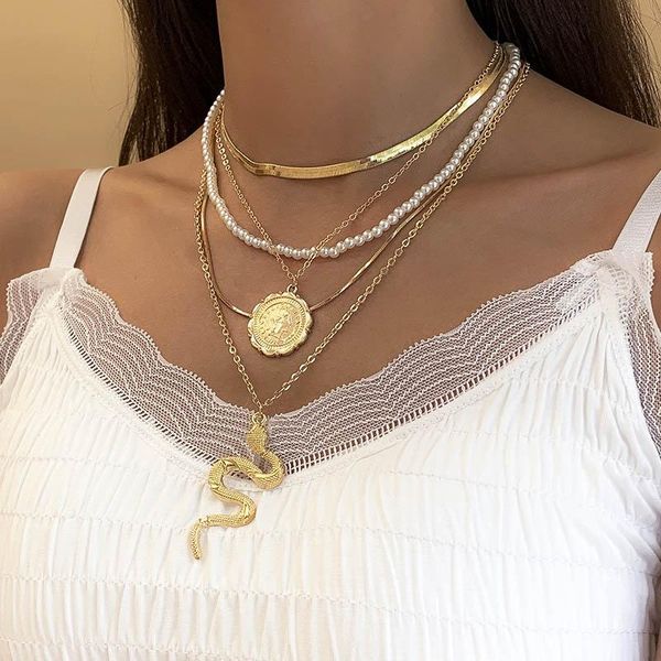 pendant necklaces vintage punk imitation pearls snake for women elegant multilayer chains colar necklace jewelry gift, Silver
pendant necklaces vintage punk imitation pearls snake for women elegant multilayer chains colar necklace jewelry gift, Silver