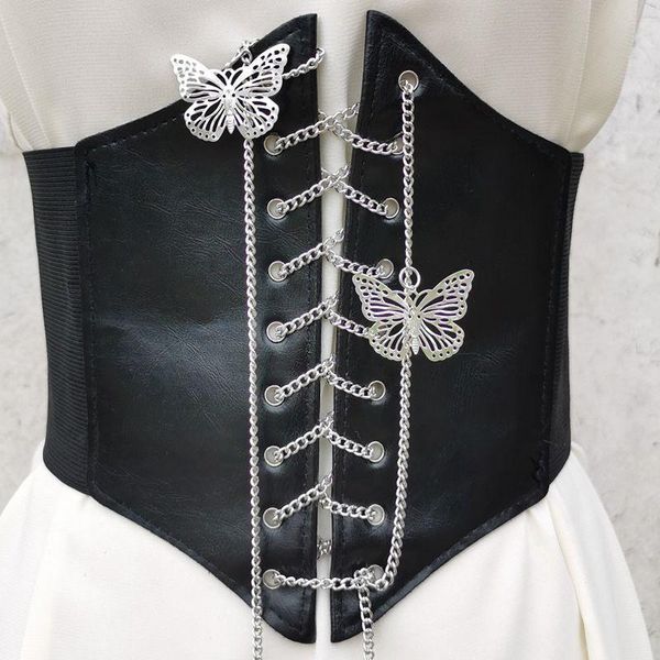 belts women ultra super wide belt metal butterfly chain elastic corset fashion pu leather high waist clothing accesoories, Black;brown
belts women ultra super wide belt metal butterfly chain elastic corset fashion pu leather high waist clothing accesoories, Black;brown