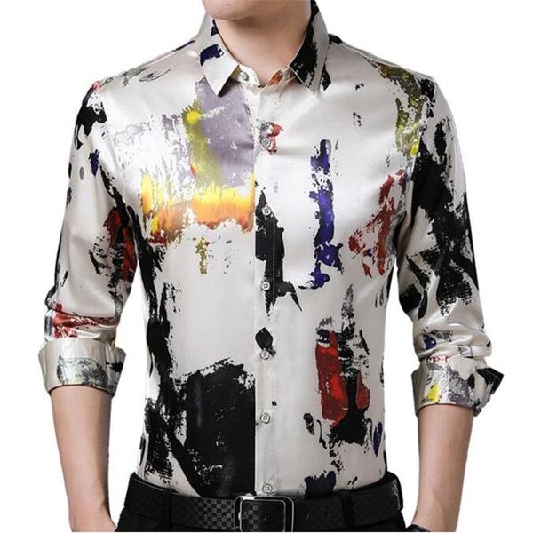 men's casual shirts sleeve brand long men social shirt spring streetwear painted dress mens slim regular clothes fashions, White;black
men's casual shirts sleeve brand long men social shirt spring streetwear painted dress mens slim regular clothes fashions, White;black