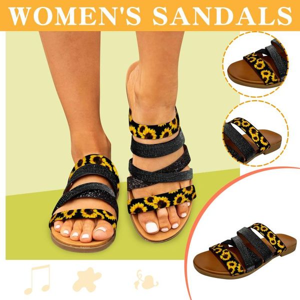 sandals women's summer slip-on flat beach open toe breathable slippers shoes sunflower print zapatos de mujer, Black
sandals women's summer slip-on flat beach open toe breathable slippers shoes sunflower print zapatos de mujer, Black