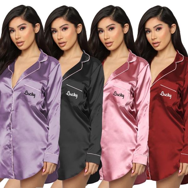 women's sleepwear female nightwear letter embroidery turn-down collar long sleeve blouse for women red/purple/black/pink, Black;red
women's sleepwear female nightwear letter embroidery turn-down collar long sleeve blouse for women red/purple/black/pink, Black;red