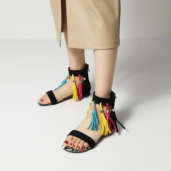 roman style colored ribbon fashion sandals flock tassel snake pattern lining summer sandal frosted leather colorful women's shoe, Black
roman style colored ribbon fashion sandals flock tassel snake pattern lining summer sandal frosted leather colorful women's shoe, Black