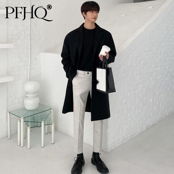 men's wool & blends pfhq men mid length woolen coat 2021 loose windbreaker style woollen jackets autum winter over knee long fashion 21, Black
men's wool & blends pfhq men mid length woolen coat 2021 loose windbreaker style woollen jackets autum winter over knee long fashion 21, Black