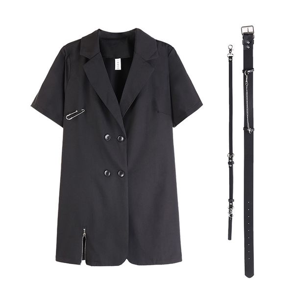black notch collar button short sleeve mini dress elegant solid summer women female d1878 210514, Black;gray
black notch collar button short sleeve mini dress elegant solid summer women female d1878 210514, Black;gray