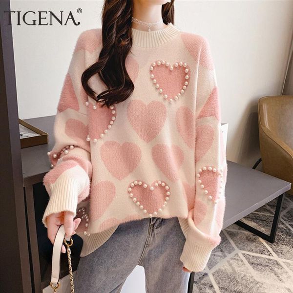 women's sweaters tigena loose knitted pullover sweater women fall winter cute heart pattern beading fluffy female blue pink jumper ladi, White;black
women's sweaters tigena loose knitted pullover sweater women fall winter cute heart pattern beading fluffy female blue pink jumper ladi, White;black