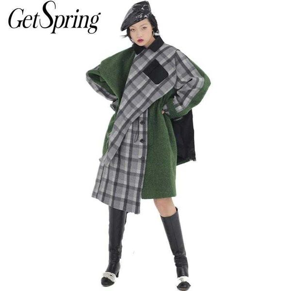 getsprin women woolen coat plaid patchwork winter jacket asymmetric wool coats outwear loose long overcoat autumn 210601, Black
getsprin women woolen coat plaid patchwork winter jacket asymmetric wool coats outwear loose long overcoat autumn 210601, Black