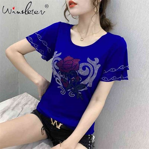 summer korean clothes t-shirt fashion diamonds rose women ropa mujer short sleeve ruffles back tees black t06618 210324, White
summer korean clothes t-shirt fashion diamonds rose women ropa mujer short sleeve ruffles back tees black t06618 210324, White