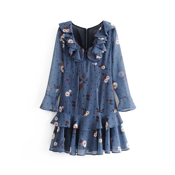 french style retro ruffles floral polka dot print dress women chic v ruffled dresses elegant mini vestidos 210531, Black;gray
french style retro ruffles floral polka dot print dress women chic v ruffled dresses elegant mini vestidos 210531, Black;gray