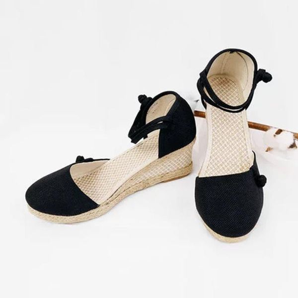 women ladies retro linen canvas wedge round toe casual sandals singles shoes leather shoe fashion botas mujer #57, Black
women ladies retro linen canvas wedge round toe casual sandals singles shoes leather shoe fashion botas mujer #57, Black