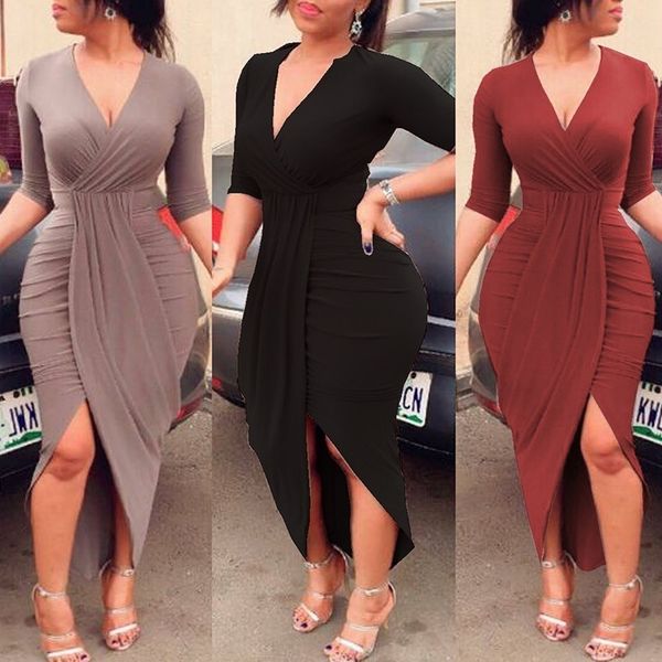 women deep v bodycoon dress party dress runched slim fit club half sleeve long dress, White;black
women deep v bodycoon dress party dress runched slim fit club half sleeve long dress, White;black