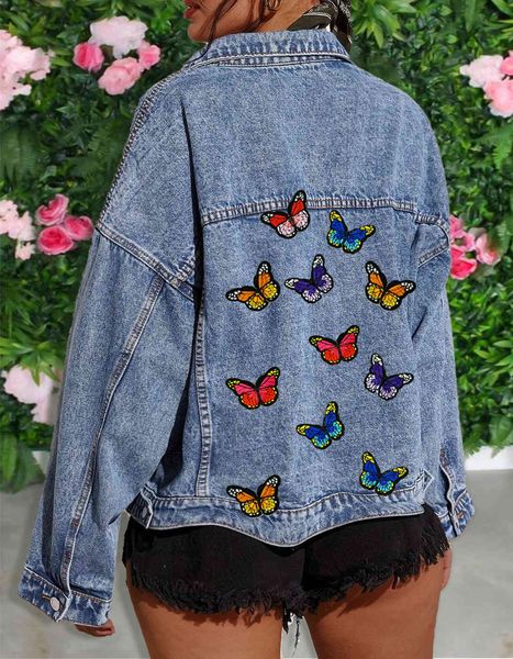 women's jackets fashion long-sleeved denim with lapel collar butterfly embroidery loose casual pt8185 2iew, Black;brown
women's jackets fashion long-sleeved denim with lapel collar butterfly embroidery loose casual pt8185 2iew, Black;brown