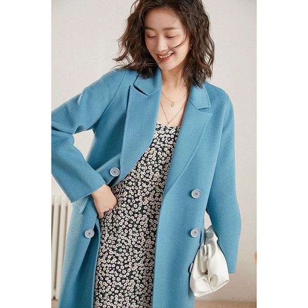 women's wool & blends 20 years medium length coat japanese simple fashion button double faced autumn winter 20011, Black
women's wool & blends 20 years medium length coat japanese simple fashion button double faced autumn winter 20011, Black
