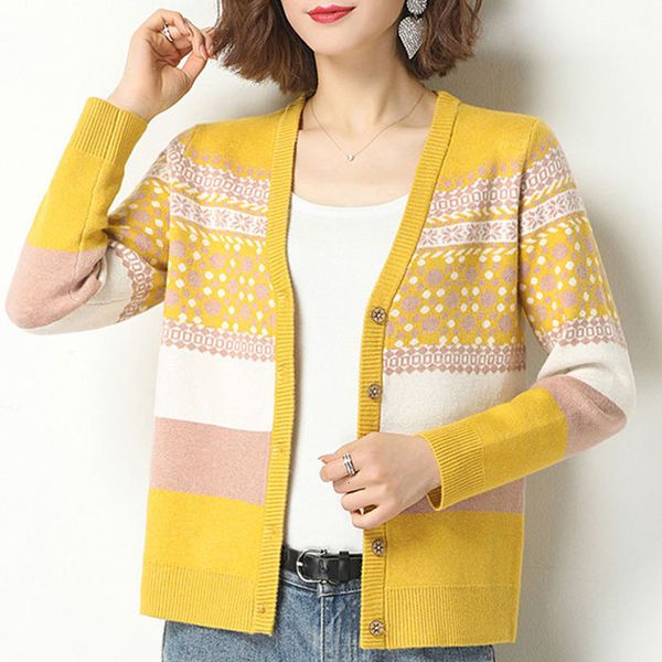 women's knits & tees fashion print knitted short cardigan women vintage spring sweaters coat korean style contrast color v-neck kn, White
women's knits & tees fashion print knitted short cardigan women vintage spring sweaters coat korean style contrast color v-neck kn, White