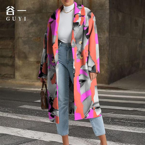 women's wool & blends casual colorful print coats fall winter elegant women fashion collar long outwear, Black
women's wool & blends casual colorful print coats fall winter elegant women fashion collar long outwear, Black