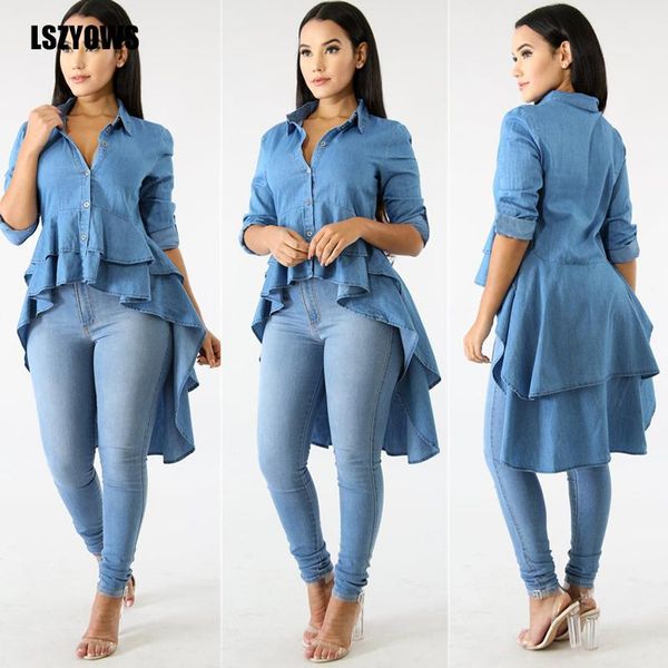 women's blouses & shirts casual denim women long sleeve buttons slim vintage jeans shirt fashion ruffle hem female streetwear, White
women's blouses & shirts casual denim women long sleeve buttons slim vintage jeans shirt fashion ruffle hem female streetwear, White
