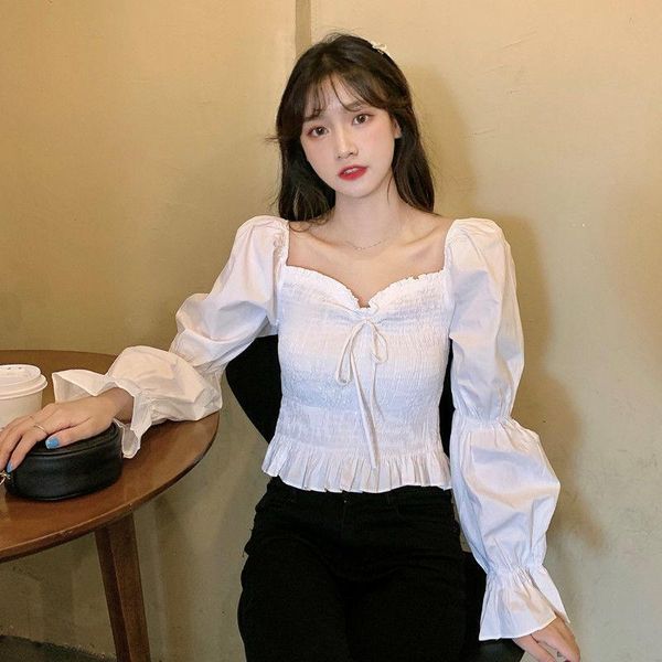 women's blouses & shirts ruffle square neck bandage fold gathered waist bubble sleeve short shirt autumn 2021 korean long female, White
women's blouses & shirts ruffle square neck bandage fold gathered waist bubble sleeve short shirt autumn 2021 korean long female, White