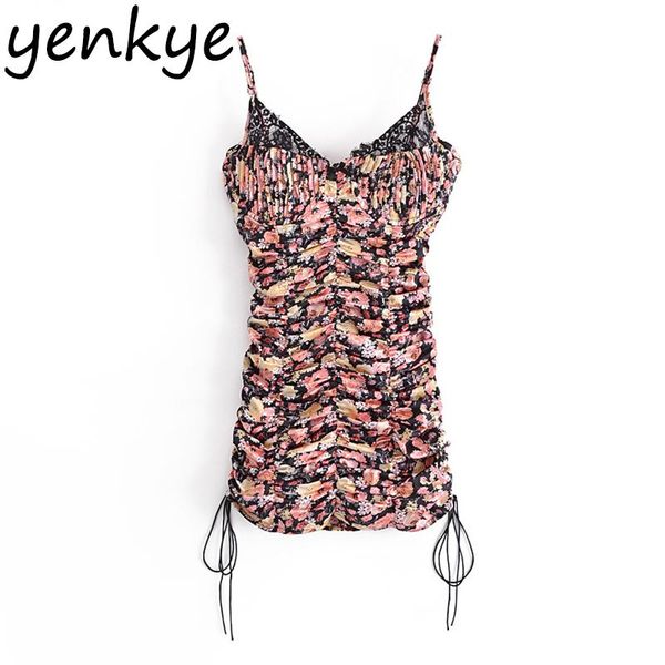 casual dresses yenkye vintage floral print lace trim dress women side drawstring draped bodycon mini ladies summer club party robe, Black;gray 
casual dresses yenkye vintage floral print lace trim dress women side drawstring draped bodycon mini ladies summer club party robe, Black;gray
