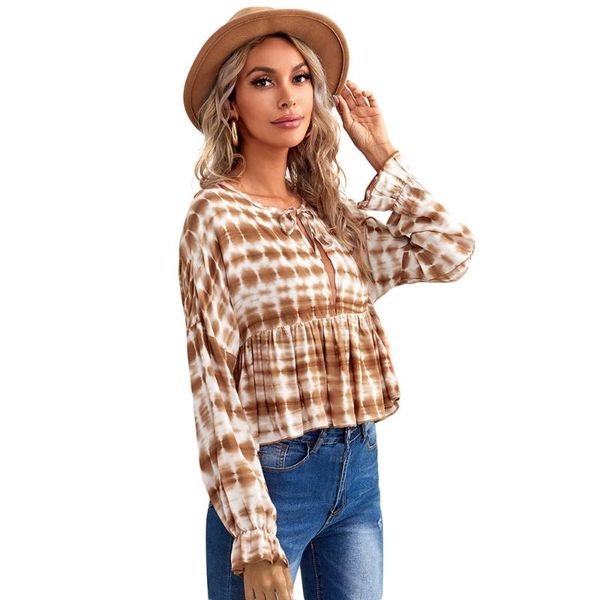 women's blouses & shirts lace up women casual blouse tie dye slim ladies long sleeve summer clothing, White
women's blouses & shirts lace up women casual blouse tie dye slim ladies long sleeve summer clothing, White