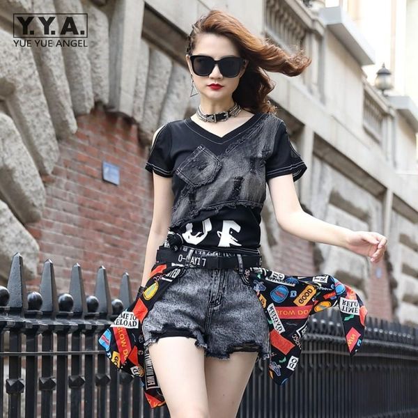 women's tracksuits women mesh patchwork denim off shoulder pullover t-shirts vintage ripped push up mini jeans shorts summer matching s, Gray
women's tracksuits women mesh patchwork denim off shoulder pullover t-shirts vintage ripped push up mini jeans shorts summer matching s, Gray