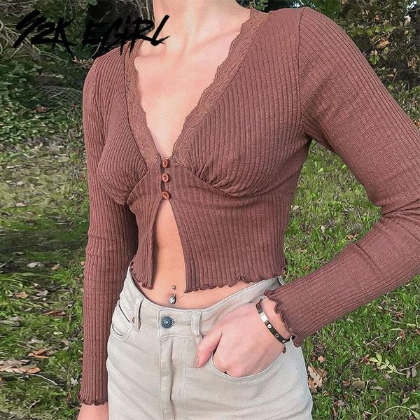 vintage deep v-neck lace trim brown t-shirts 90s aesthetics long sleeve slim hem ruffles cropped partywear women's t-shirt, White
vintage deep v-neck lace trim brown t-shirts 90s aesthetics long sleeve slim hem ruffles cropped partywear women's t-shirt, White