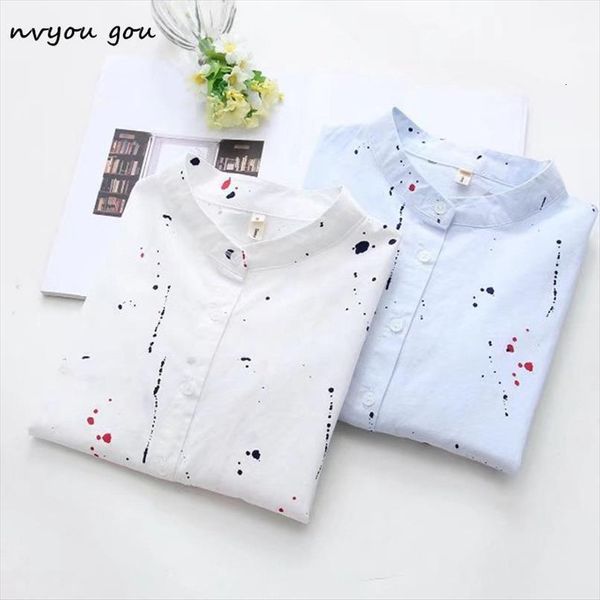 cotton white long sleeve women shirts stand collar graffiti autumn button down fashion office
cotton white long sleeve women shirts stand collar graffiti autumn button down fashion office