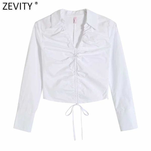 zevity women v neck pleated lace up short smock blouse female long sleeve white slim shirts chic side zipper blusas ls9120 210603
zevity women v neck pleated lace up short smock blouse female long sleeve white slim shirts chic side zipper blusas ls9120 210603