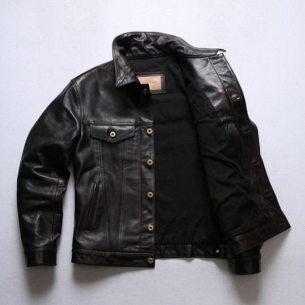 men's leather & faux 2021 blue japan casual style genuine jacket men plus size 4xl real natural horsehide autumn slim fit short coat, Black 
men's leather & faux 2021 blue japan casual style genuine jacket men plus size 4xl real natural horsehide autumn slim fit short coat, Black