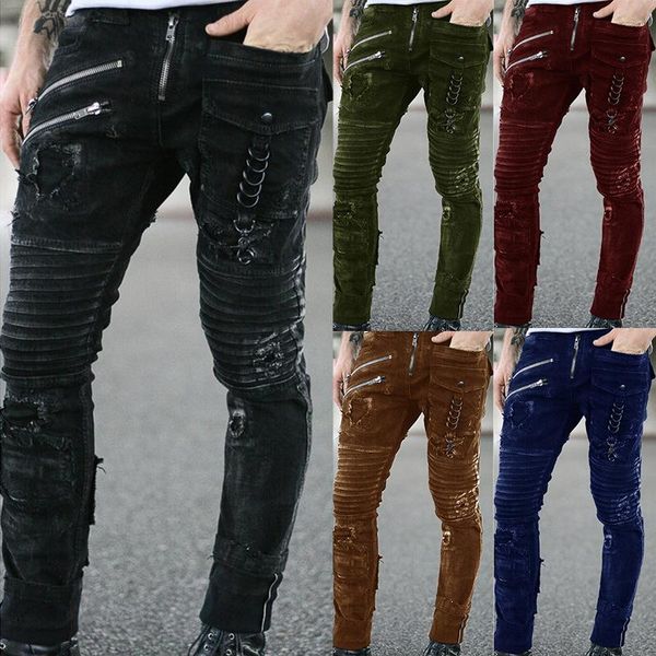 men's pants mandylandy skinny jeans casual denim slim fit stretchy zipper trousers distressed gothic punk motorcycle, Black
men's pants mandylandy skinny jeans casual denim slim fit stretchy zipper trousers distressed gothic punk motorcycle, Black