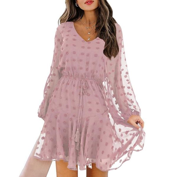 casual dresses women chiffon dress polka dot lace long sleeves v neck flowy mini loose high waist drawstring office lady, Black;gray
casual dresses women chiffon dress polka dot lace long sleeves v neck flowy mini loose high waist drawstring office lady, Black;gray