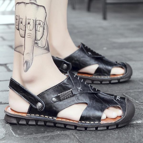 sandals man genuine leather 2021 the trend of summer leisure time baotou men's personality soft bottom shoes male, Black
sandals man genuine leather 2021 the trend of summer leisure time baotou men's personality soft bottom shoes male, Black
