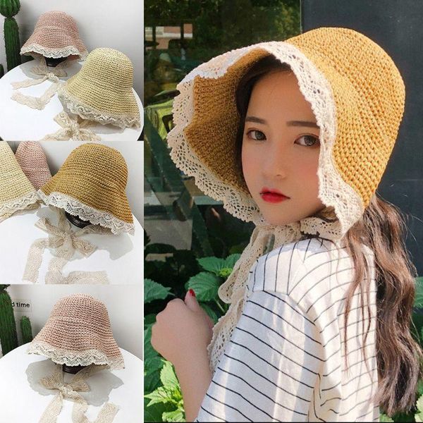 women summer woven straw sun hat wide brim uv protection floral lace stitching ribbon bow packable vacation beach cap hats, Blue;gray
women summer woven straw sun hat wide brim uv protection floral lace stitching ribbon bow packable vacation beach cap hats, Blue;gray