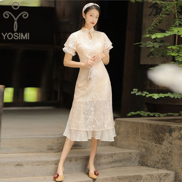 yosimi beige lace patchwork chiffon short sleeve mid-calf sheath women dress vintage chinese style cheongsam elegant 210604, Black;gray
yosimi beige lace patchwork chiffon short sleeve mid-calf sheath women dress vintage chinese style cheongsam elegant 210604, Black;gray