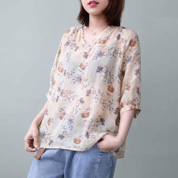 women's blouses & shirts summer women casual print asymmetric loose tree quarter sleeve female fashion, White
women's blouses & shirts summer women casual print asymmetric loose tree quarter sleeve female fashion, White