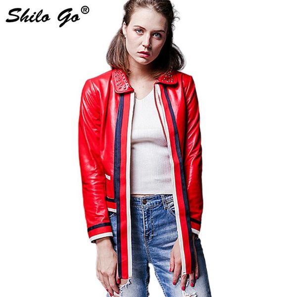 women's jackets shilo go leather jacket autumn fashion sheepskin genuine metal rivet lapel ribbon collar cut long sleeve zipper, Black;brown
women's jackets shilo go leather jacket autumn fashion sheepskin genuine metal rivet lapel ribbon collar cut long sleeve zipper, Black;brown