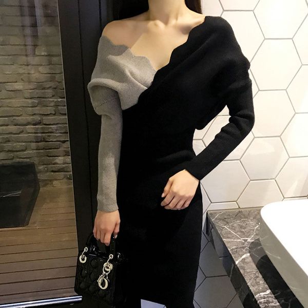 dress knitted or crocheted women long sleeves fine neck v color hit belt high bainha bodycon sweater ruffle pencils dressed f1344 5li5, Black;gray
dress knitted or crocheted women long sleeves fine neck v color hit belt high bainha bodycon sweater ruffle pencils dressed f1344 5li5, Black;gray