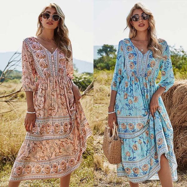 spring v neck high waist bohemia women dress mid-long a-line print dress half-sleeve women summer dress robe 210712, Black;gray
spring v neck high waist bohemia women dress mid-long a-line print dress half-sleeve women summer dress robe 210712, Black;gray