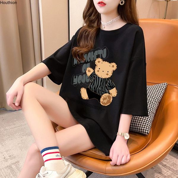 women's t-shirt houthion casual fashion loose large size mid-length short sleeve cartoon bear print t shirt summer tees, White
women's t-shirt houthion casual fashion loose large size mid-length short sleeve cartoon bear print t shirt summer tees, White