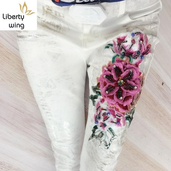 women's jeans fashion folk women flower embroidery beading skinny female white trousers casual hole ripped stretch denim pencil pants, Blue
women's jeans fashion folk women flower embroidery beading skinny female white trousers casual hole ripped stretch denim pencil pants, Blue