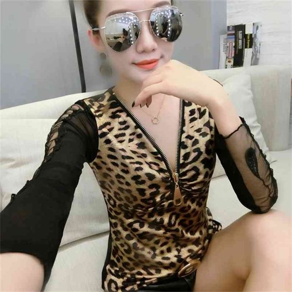 leopard print tshirt spring autumn women lace patchwork v-neck zipper long mesh sleeve slim t shirts t94606 210421, Black;gray
leopard print tshirt spring autumn women lace patchwork v-neck zipper long mesh sleeve slim t shirts t94606 210421, Black;gray