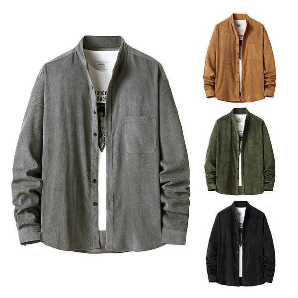 large hanging racket men's corduroy henry collar autumn and winter long sleeve shirt coat, White;black
large hanging racket men's corduroy henry collar autumn and winter long sleeve shirt coat, White;black