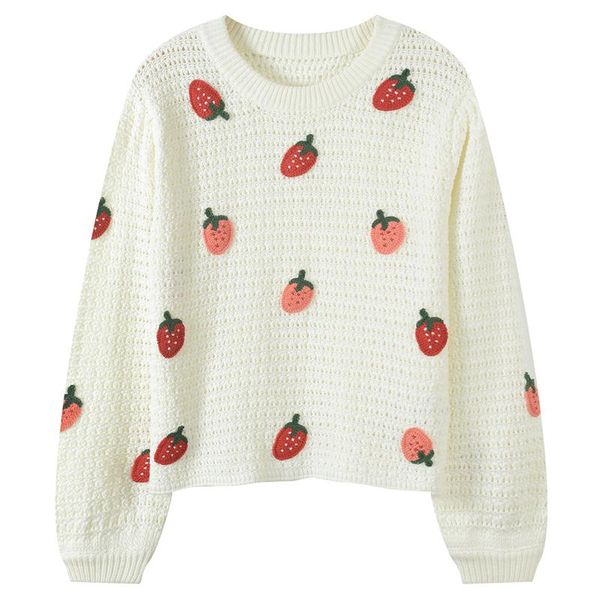 women's sweaters sweet strawberry embroidery knitted sweater pullovers women long sleeve autumn hollow out jumper ladies winter pull fe, White;black
women's sweaters sweet strawberry embroidery knitted sweater pullovers women long sleeve autumn hollow out jumper ladies winter pull fe, White;black