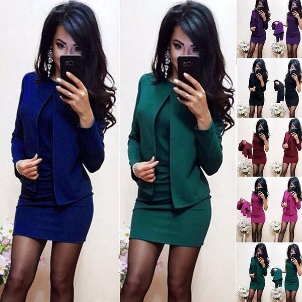 two piece dress womens ol commute ladies mini dresses long sleeve round neck of one sets, White
two piece dress womens ol commute ladies mini dresses long sleeve round neck of one sets, White