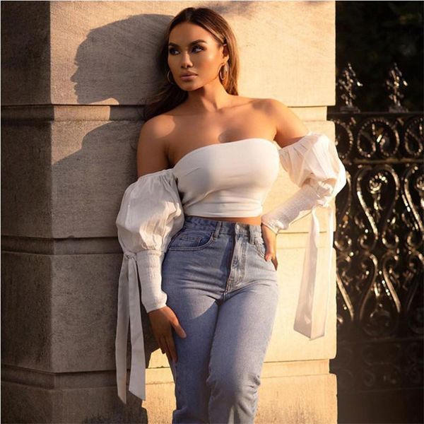 women's blouses & shirts off shoulder strap rope lantern sleeves wrapped chest short blouse shirt 2021, White
women's blouses & shirts off shoulder strap rope lantern sleeves wrapped chest short blouse shirt 2021, White
