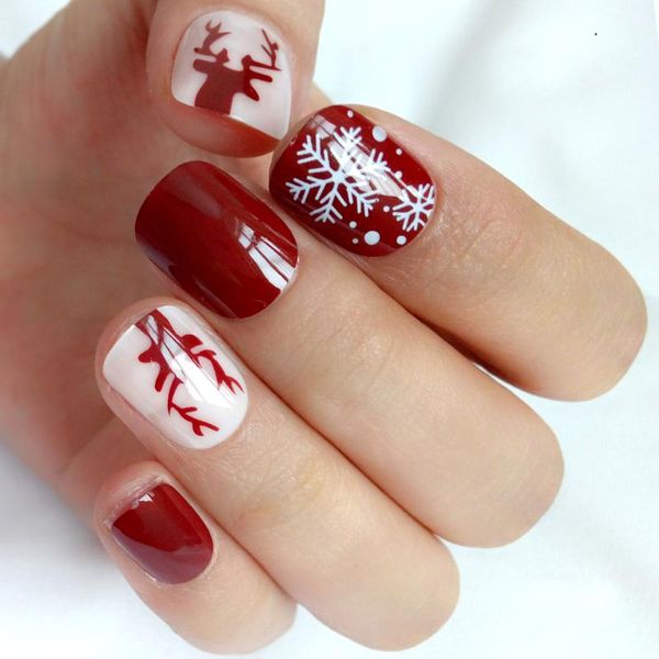 false nails 24pcs christmas fake snow deer artificial short with design press on fingernail, Red;gold
false nails 24pcs christmas fake snow deer artificial short with design press on fingernail, Red;gold