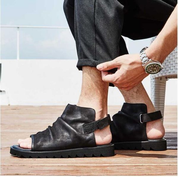 sandals men high british style genuine leather summer beach lazy gladiators, Black
sandals men high british style genuine leather summer beach lazy gladiators, Black