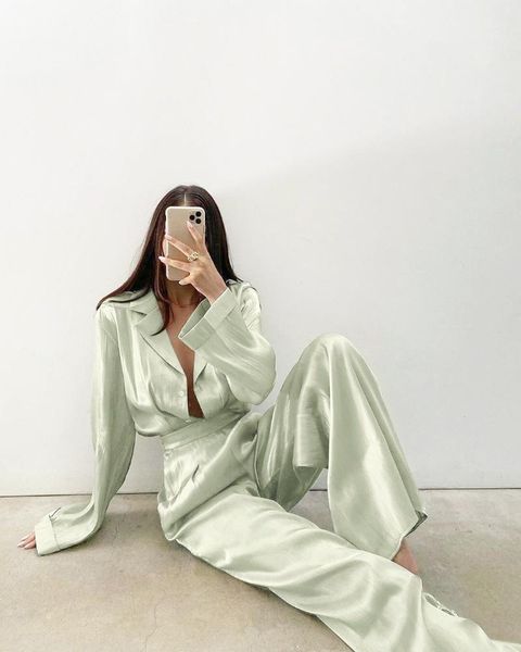 green vintage two piece sets women spring of elegant woman long sleeve and high waist pants 2 set female women's, White
green vintage two piece sets women spring of elegant woman long sleeve and high waist pants 2 set female women's, White