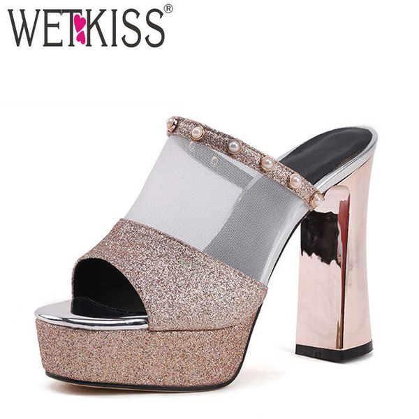 wetkiss high heels slippers women open toe footwear mesh platform shoes slides female pearl sequined mules shoes woman summer 210630, Black
wetkiss high heels slippers women open toe footwear mesh platform shoes slides female pearl sequined mules shoes woman summer 210630, Black